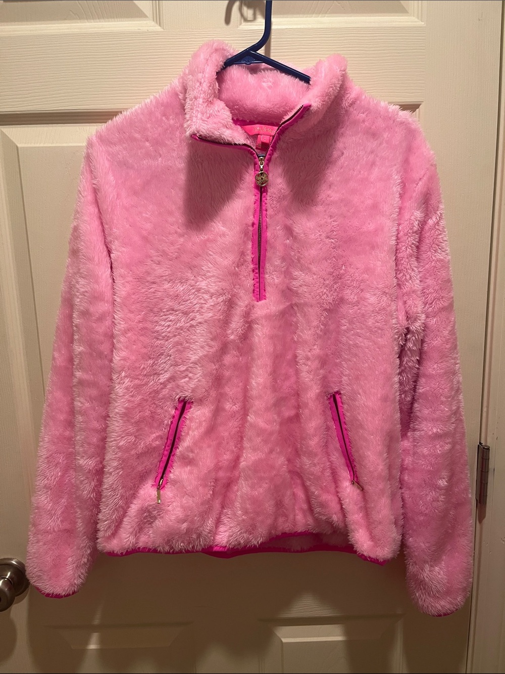 Lilly Pulitzer Hot Pink Plush Zip-Up Pullover